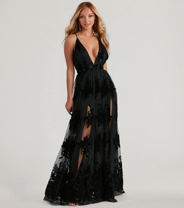 Morgan Formal Flocked Velvet Dress (DEV)