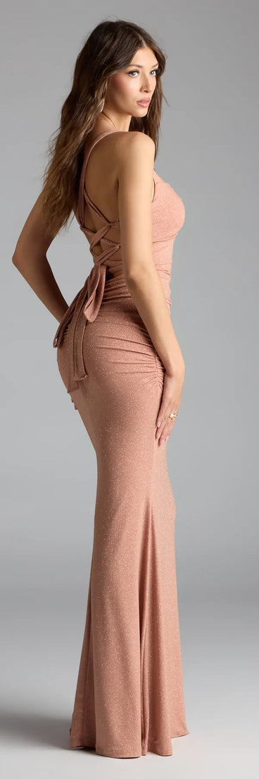Tatiana Lace-Up Mermaid Glitter Formal Dress (Dev)