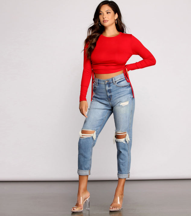 Side Tie Ribbed Knit Crop Top
