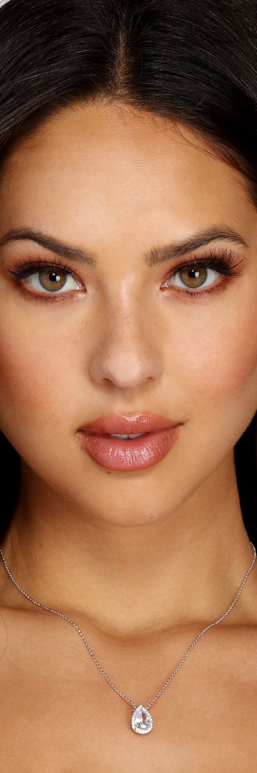 Cubic Zirconia Teardrop Necklace And Studs