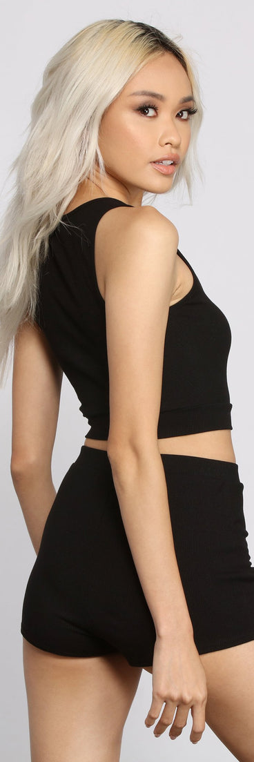 Ribbed Knit Scoop Neck Pajama Crop Top